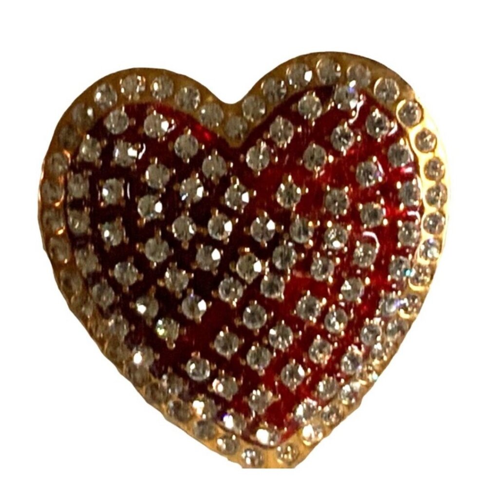 Red Heart Crystal Pave Brooch - Gold Tone